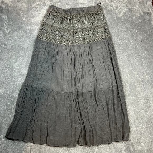 J.Crew Dresses & Skirts - J.Crew Tiered Maxi Skirt Womens L Gray Embroidered Lined Rayon Eyelet Lace-Trim